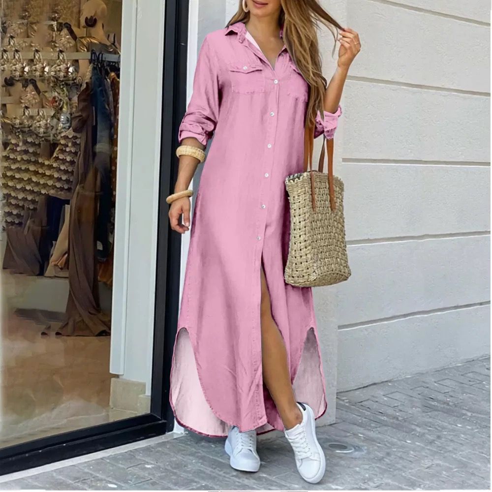 Cross-border women's clothing  European and American spring and summer new printed long-sleeved dresses fashionable sexy shirt long skirts