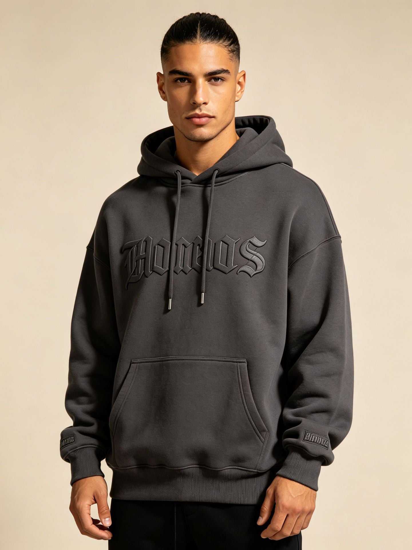 Custom textured 3D embossed hooded sweatshirt, 3D steel stamped logo, pure cotton terry hoodie, European and American export shirt