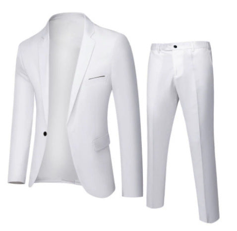 Cross-border  new men's solid color slim-fit suit set, youth fashion casual banquet gown two-piece set