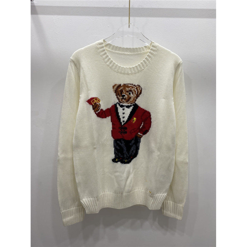 Cartoon Bear Letter Knit Sweater