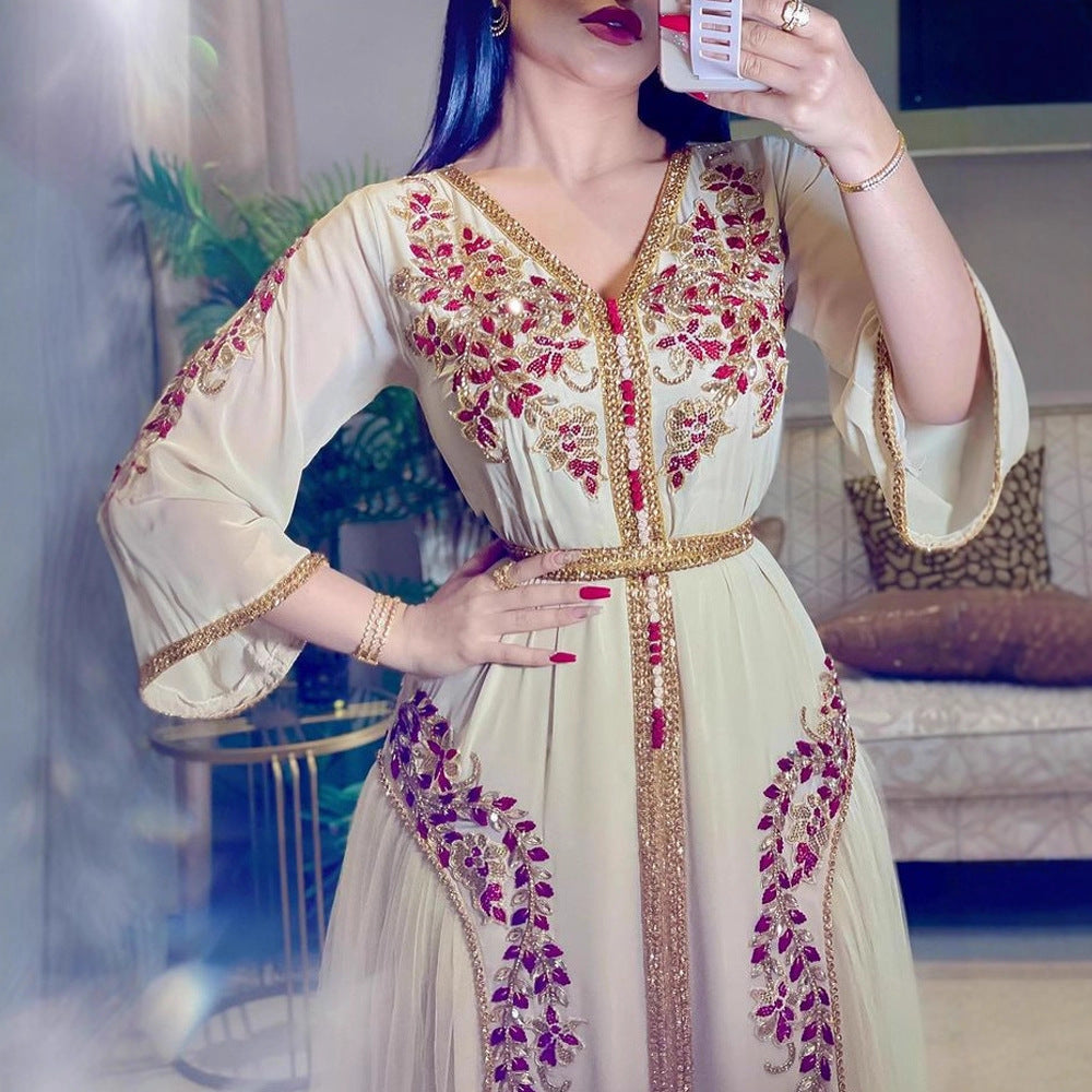 Spring Summer New Women's Ebay Independent Station Sexy Chiffon Embroidered Belt Dress