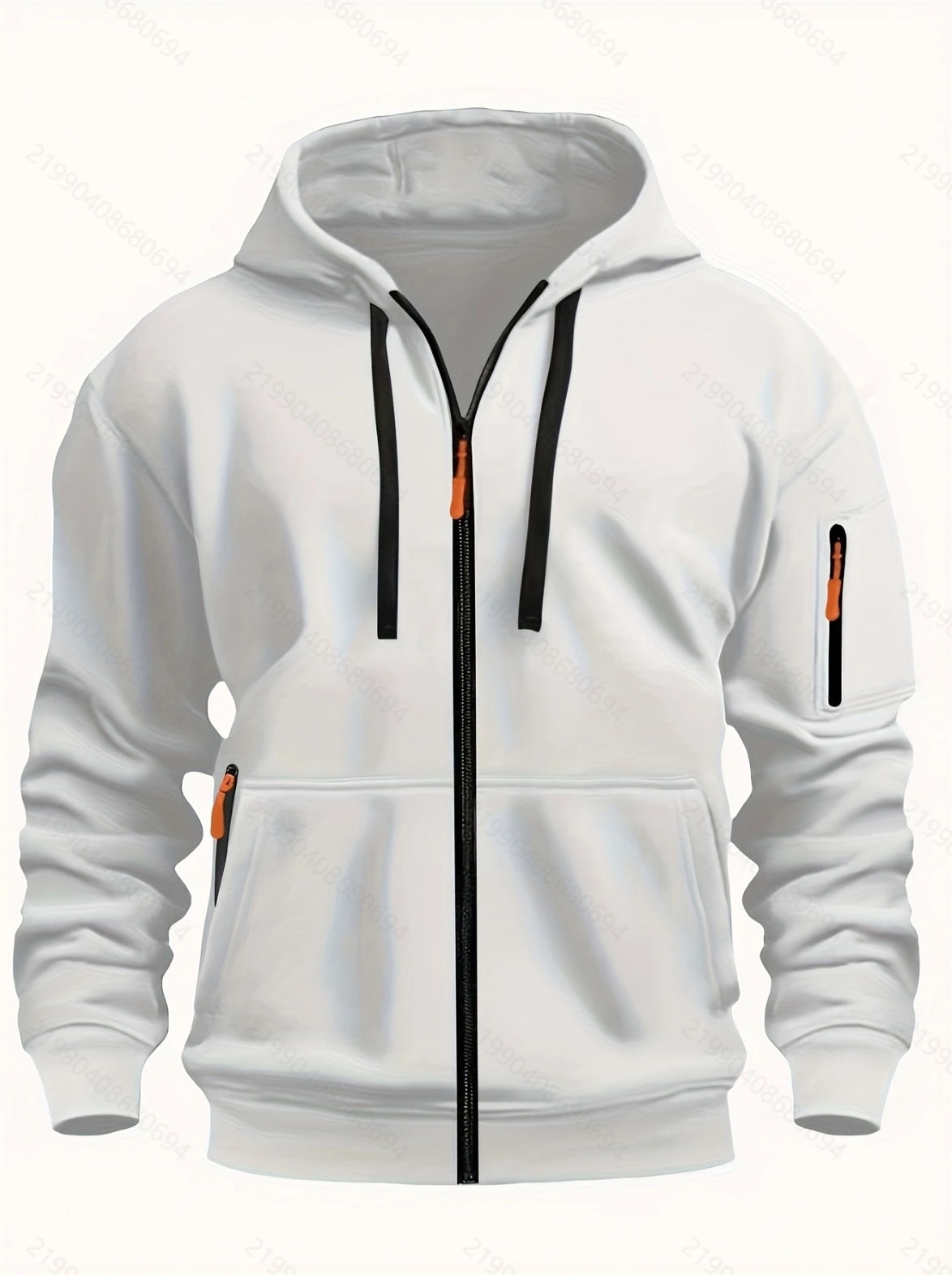 European code hooded men's autumn/winter fleece-lined hooded sweatshirt, long-sleeve zipper style, multi-pocket fashionable versatile jacket for men