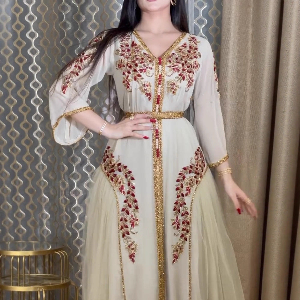 Spring Summer New Women's Ebay Independent Station Sexy Chiffon Embroidered Belt Dress