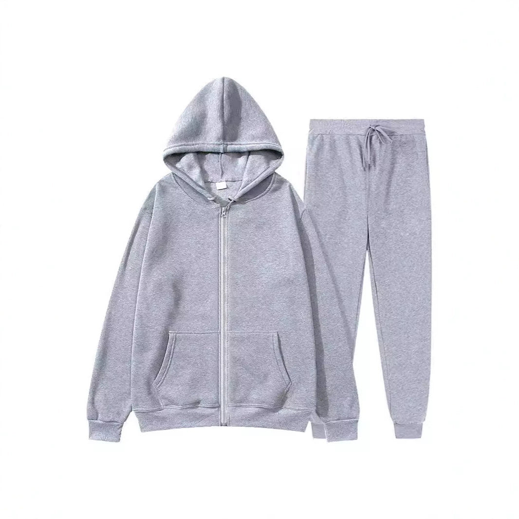 Jacket, comfortable autumn/winter men's zipper-lined fleece sports sweatshirt set, men's round hat with coat