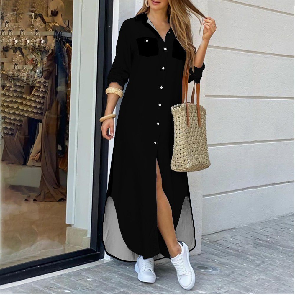 Cross-border women's clothing  European and American spring and summer new printed long-sleeved dresses fashionable sexy shirt long skirts