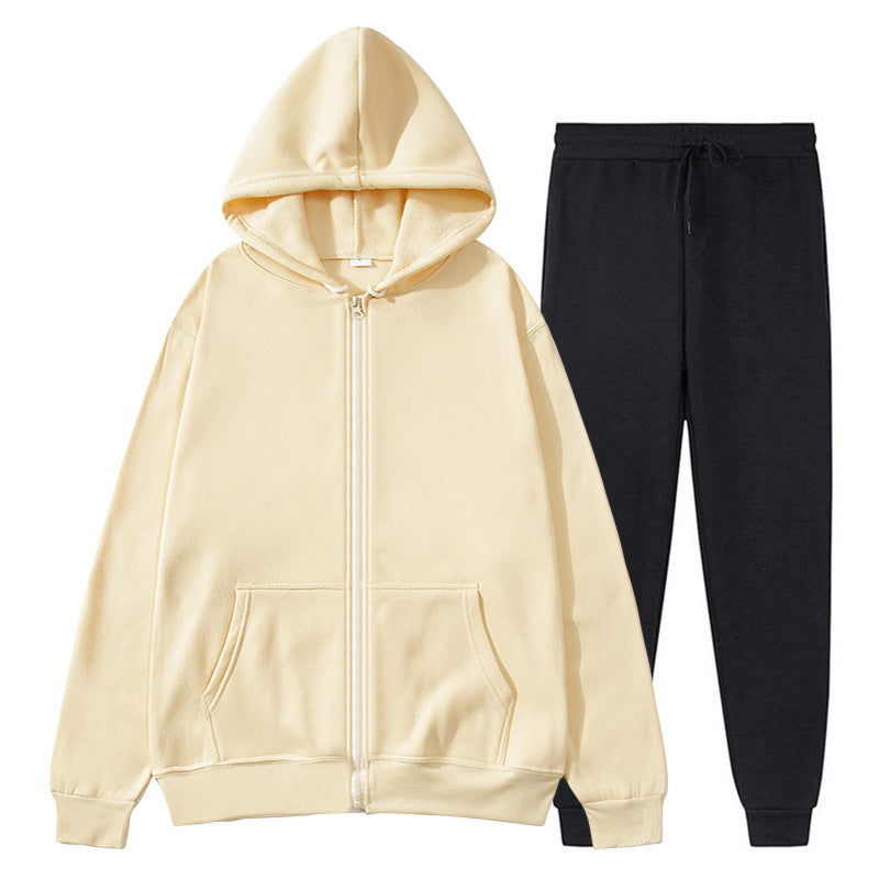 Jacket, comfortable autumn/winter men's zipper-lined fleece sports sweatshirt set, men's round hat with coat
