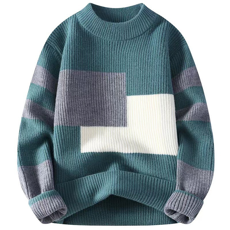 Sweater men's contrasting winter trendy brand base knitwear men's trend loose lazy sweater winter warm line
