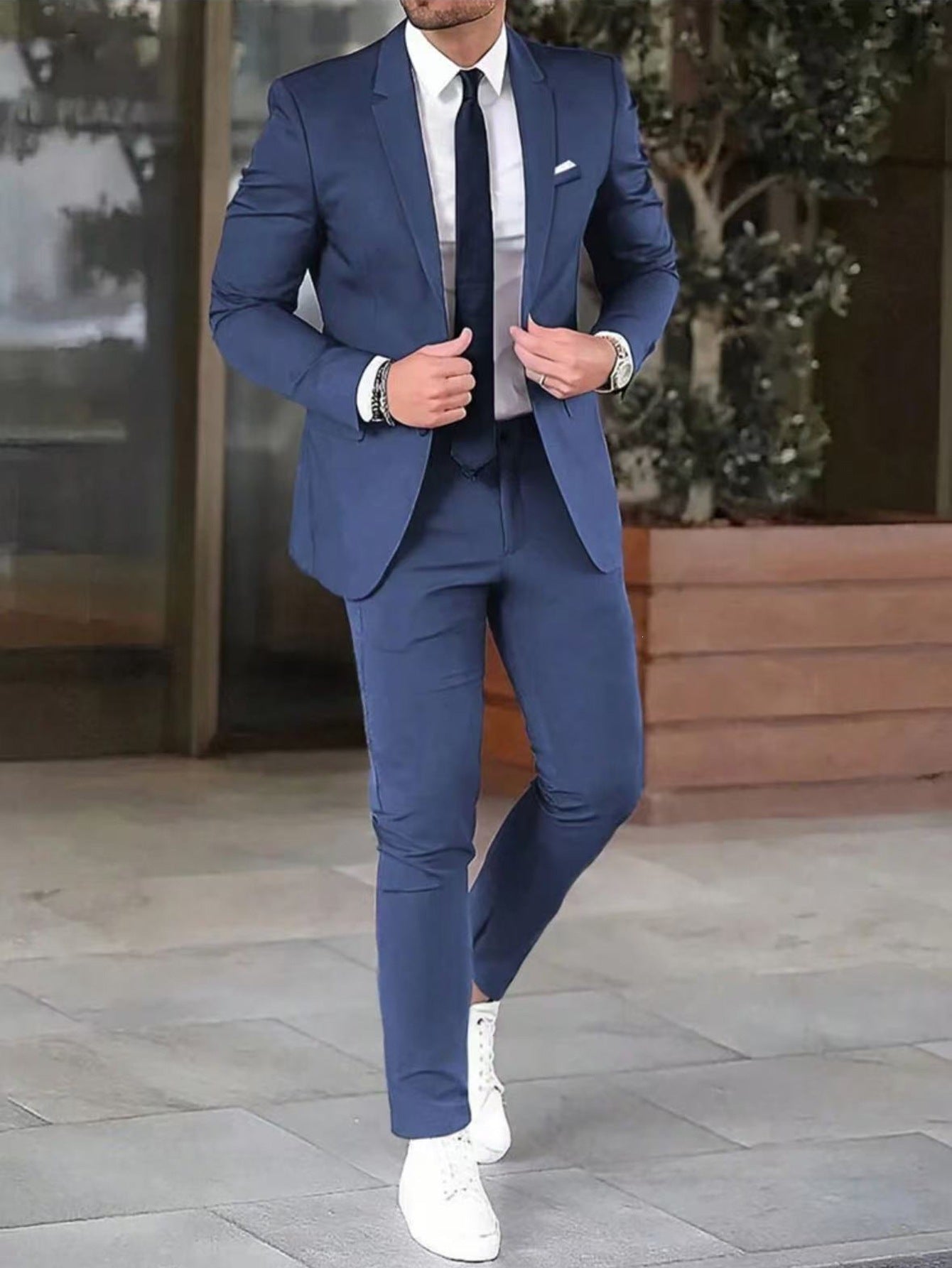 Cross-border  new men's solid color slim-fit suit set, youth fashion casual banquet gown two-piece set
