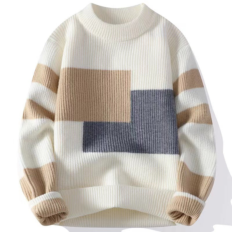 Sweater men's contrasting winter trendy brand base knitwear men's trend loose lazy sweater winter warm line