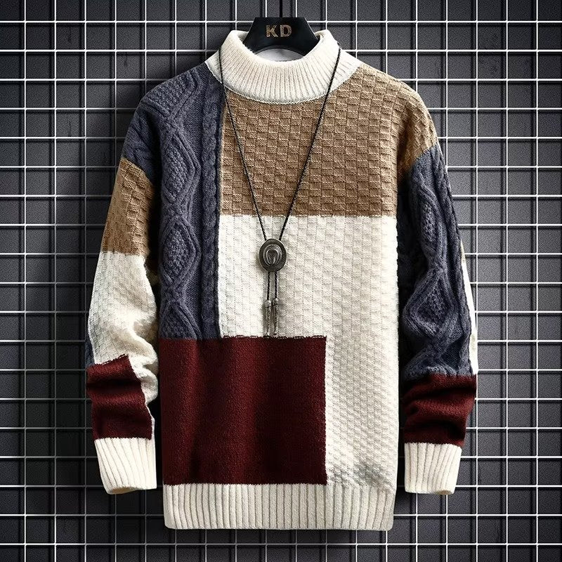 2025 sweater men's autumn and winter Japanese thickened stitching Korean version of the trend sweater base knitwear male generation
