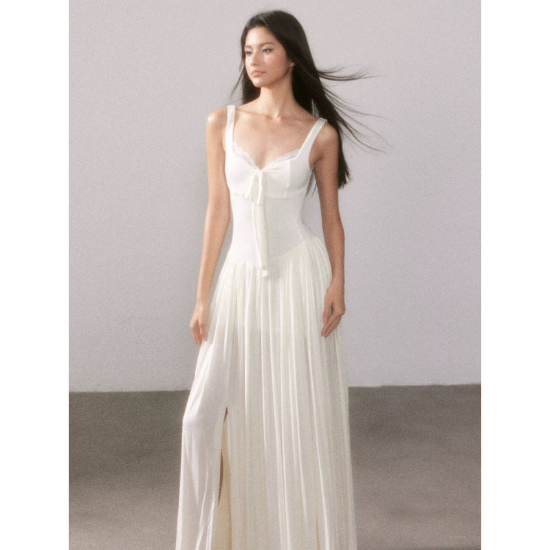 Morning Mist Inspired Muse Coat French Lace Knit Suspender Slit Dress