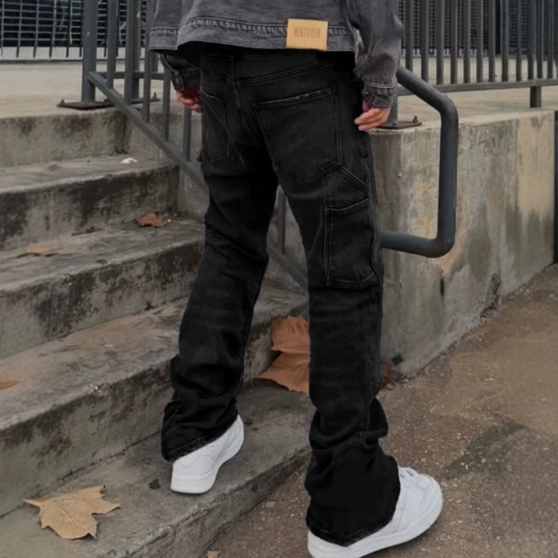 European and American foreign trade men's spliced slim jeans bootcut pants handsome denim trousers