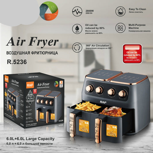 RAF European standard air fryer multi-functional home left and right double warehouse large capacity French fries electromechanical fryer