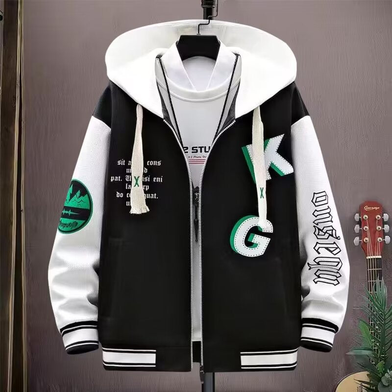 Jacket men's spring and autumn new hooded sweatshirt for teenagers and big boys handsome and trendy brand baseball uniforms for junior high and high school students