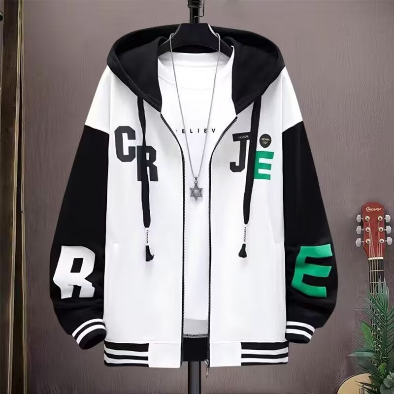 Jacket men's spring and autumn new hooded sweatshirt for teenagers and big boys handsome and trendy brand baseball uniforms for junior high and high school students