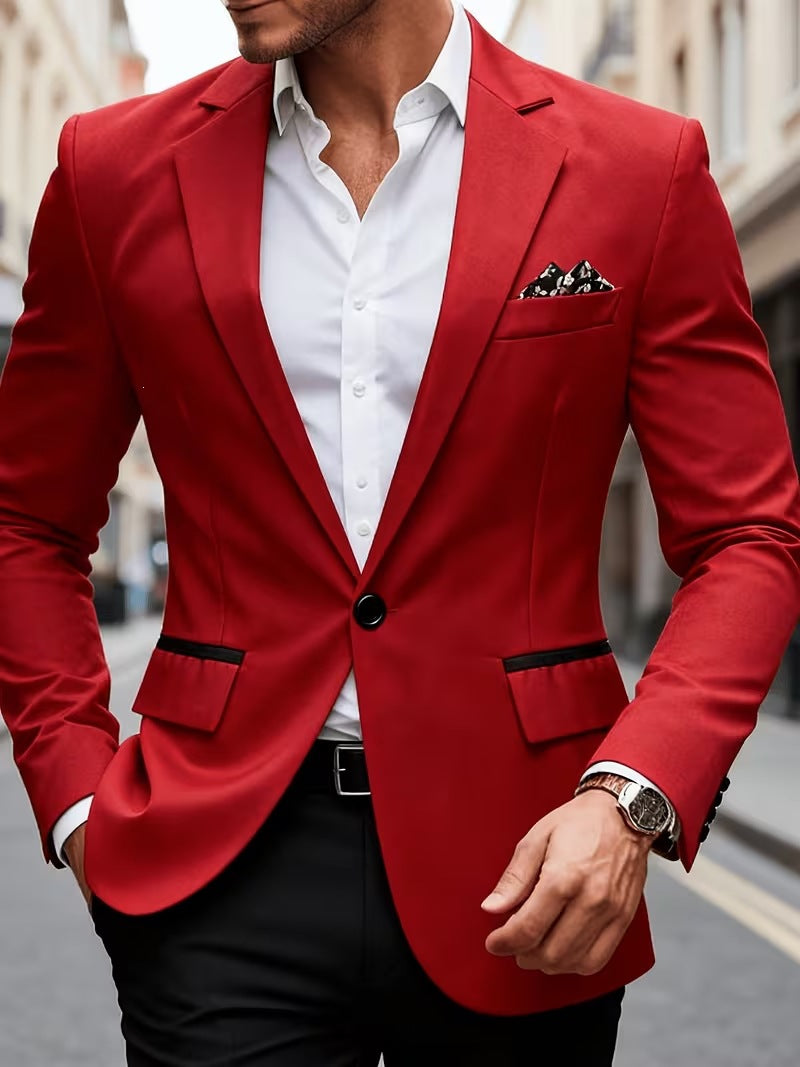 Euro code 2026 cross-border foreign trade single-breasted solid color blazer men's casual slim fit, patchwork suit top men