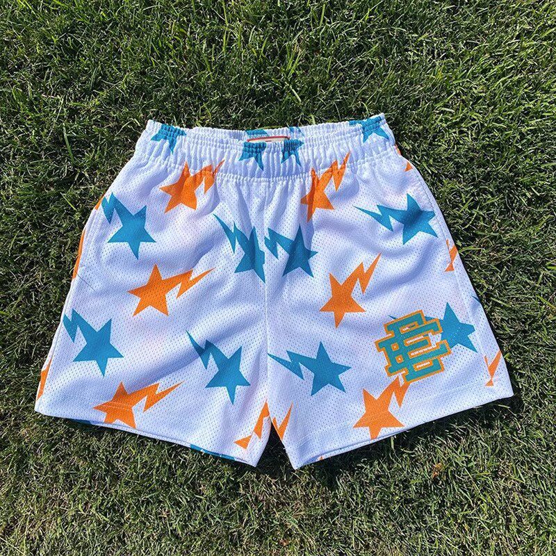 New EE American casual fitness shorts muscular men sports quarter pants mesh breathable style European and American stars with the same style