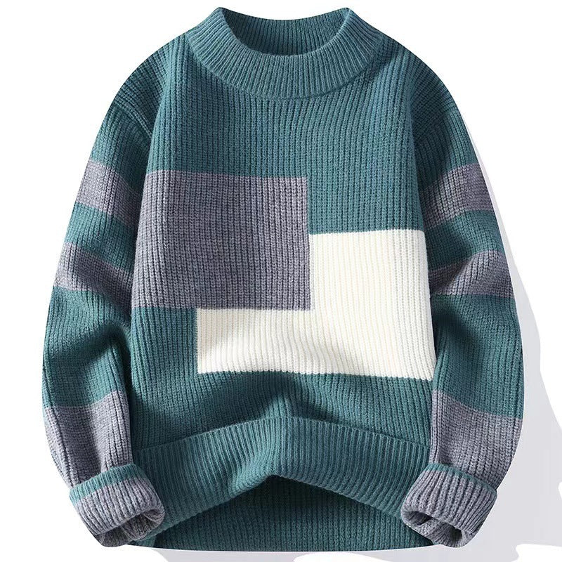Sweater men's contrasting winter trendy brand base knitwear men's trend loose lazy sweater winter warm line