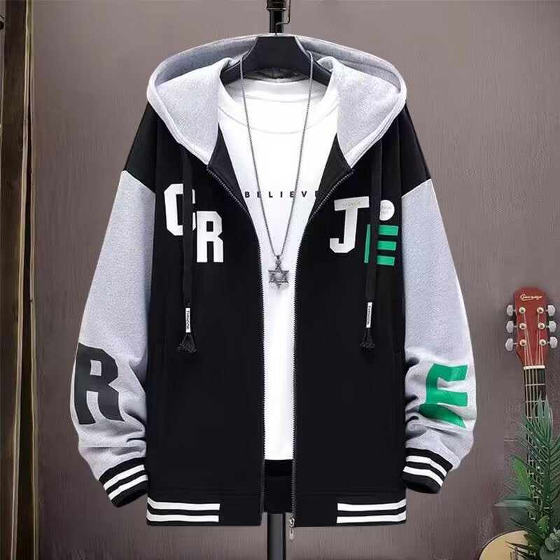 Jacket men's spring and autumn new hooded sweatshirt for teenagers and big boys handsome and trendy brand baseball uniforms for junior high and high school students