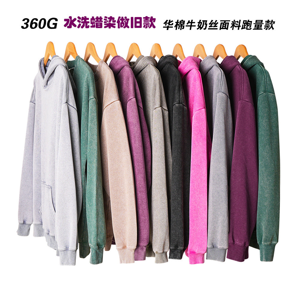 360g Ccotton distressed washed hoodie dropped shoulder loose fit sweatshirt