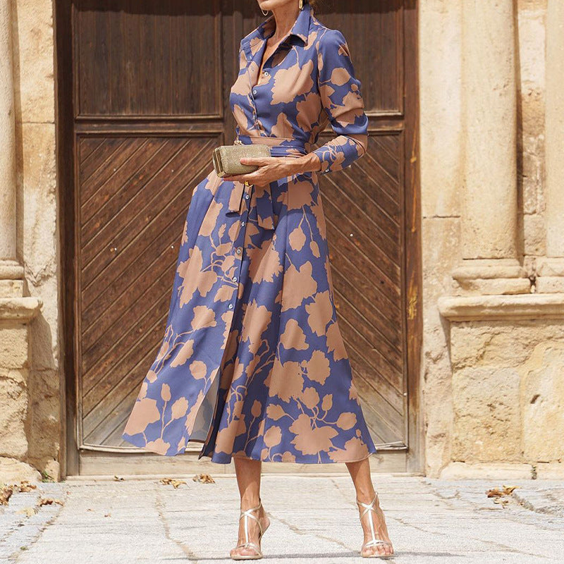 New Cross Border Women's Fashion Temperament Printed Midi Dress in Stock