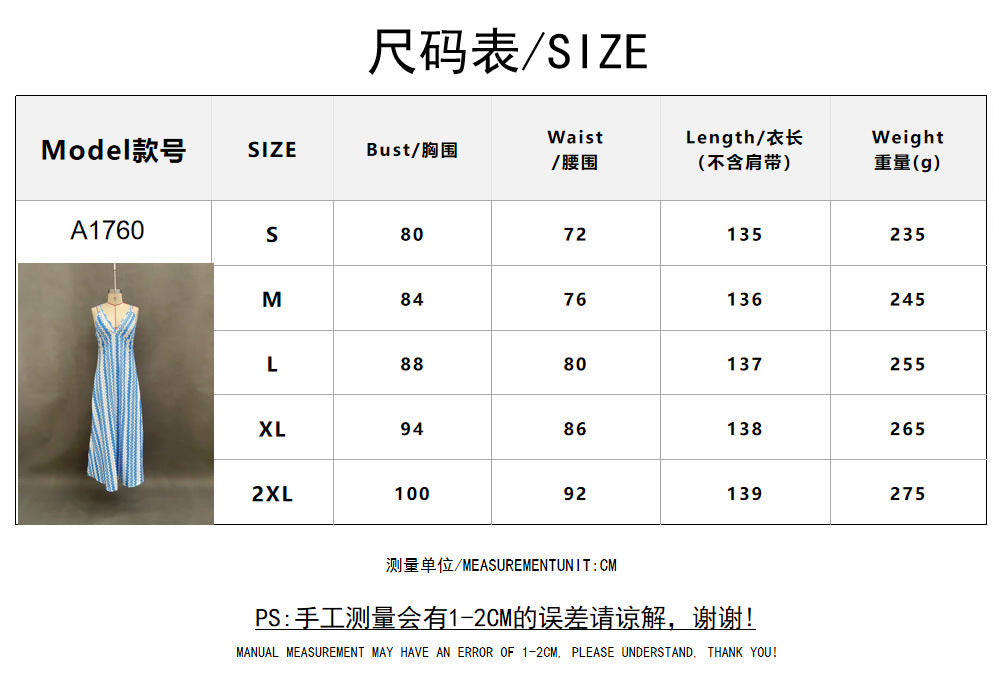 2026 Summer European and American Cross-border Women's Wear INS New Foreign Trade Bohemian Print V-Neck Suspender Slit Dress