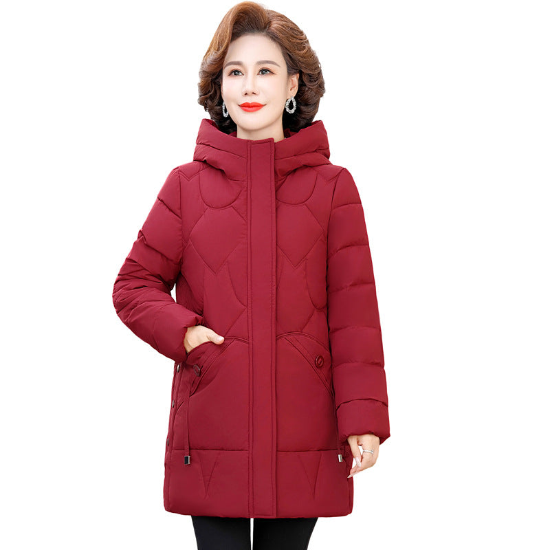 2024 winter long mother cotton-padded jacket women's Korean foreign style plus size cotton-padded jacket for middle-aged and elderly warm cotton-padded jacket thick