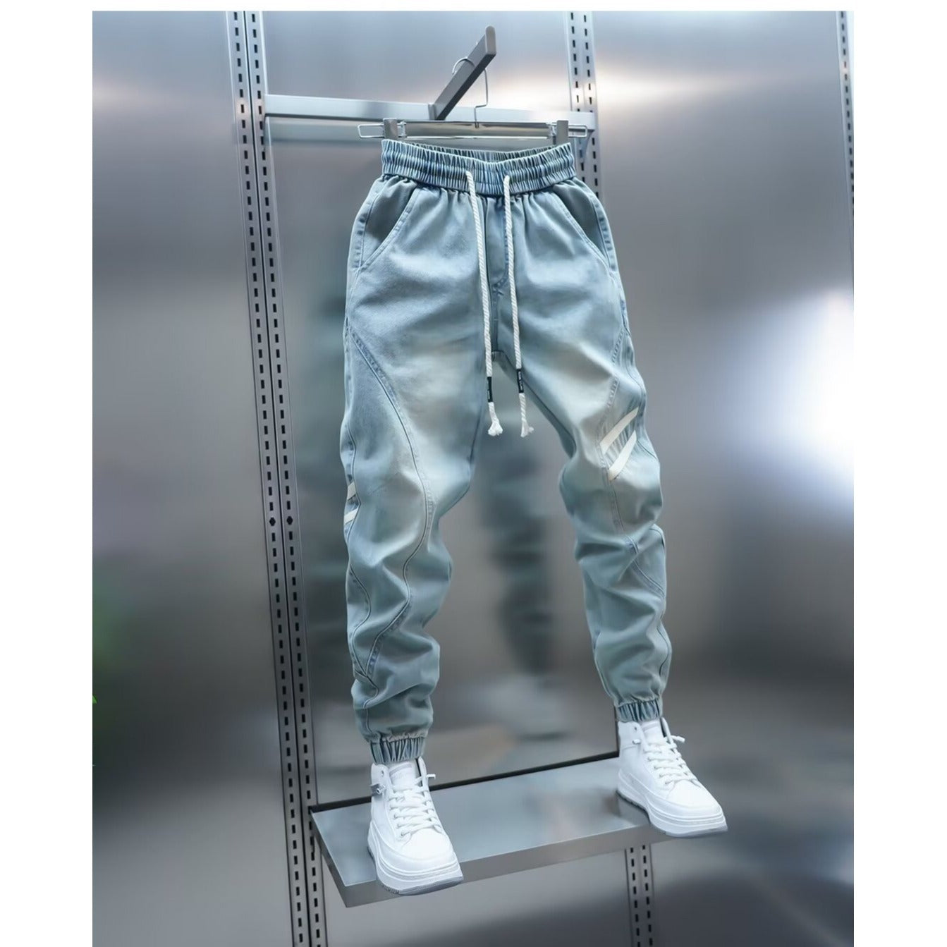 Cross-border men's spring new light blue jeans simple and versatile elastic waist leggings washed trendy brand slacks