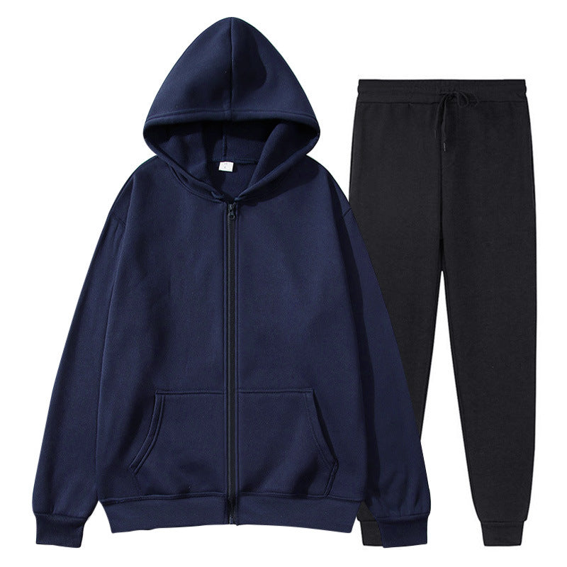 Jacket, comfortable autumn/winter men's zipper-lined fleece sports sweatshirt set, men's round hat with coat