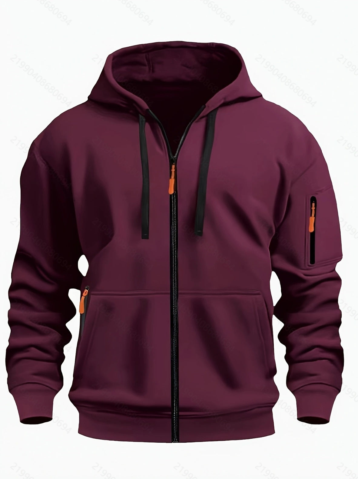 European code hooded men's autumn/winter fleece-lined hooded sweatshirt, long-sleeve zipper style, multi-pocket fashionable versatile jacket for men
