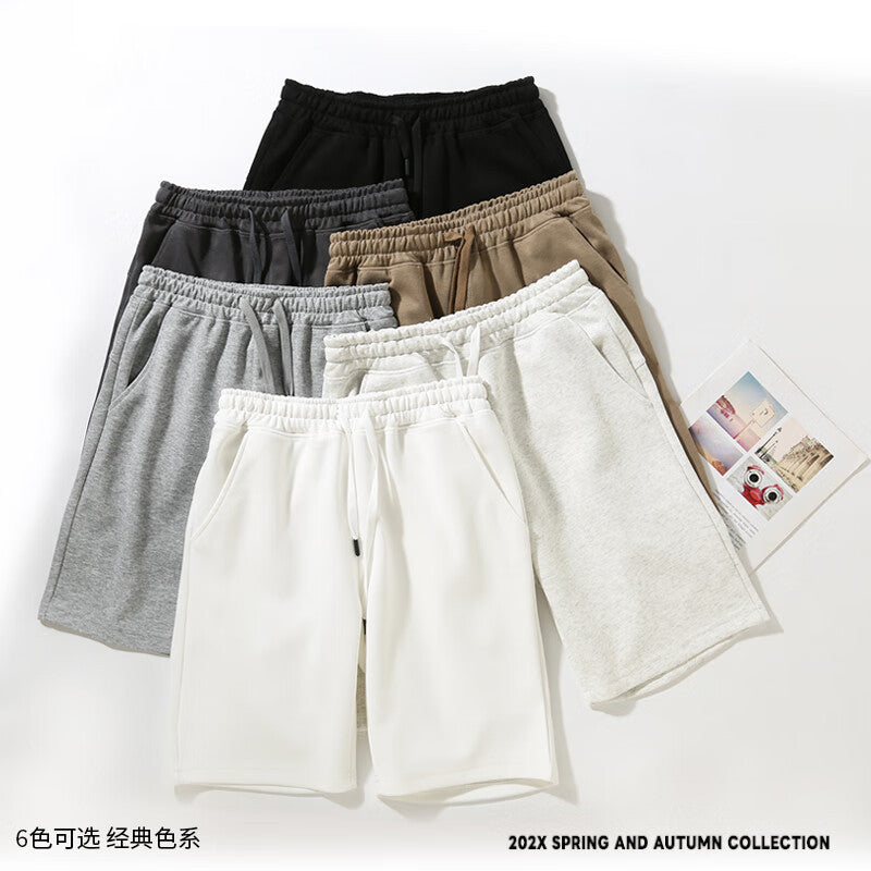 American cotton retro sports shorts, men's loose trend, versatile straight-leg casual cropped pants, beach pants