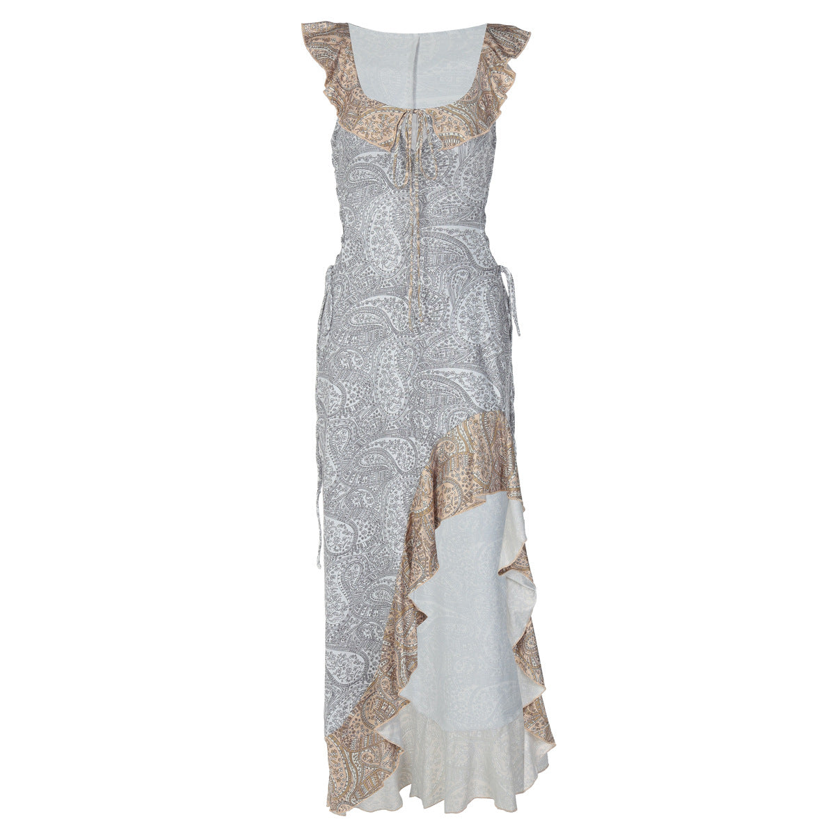 European and American women's clothing 2025 autumn new temperament one-line neck ruffled high slit sexy slim slip dress
