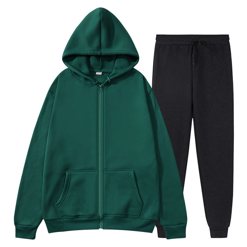 Jacket, comfortable autumn/winter men's zipper-lined fleece sports sweatshirt set, men's round hat with coat