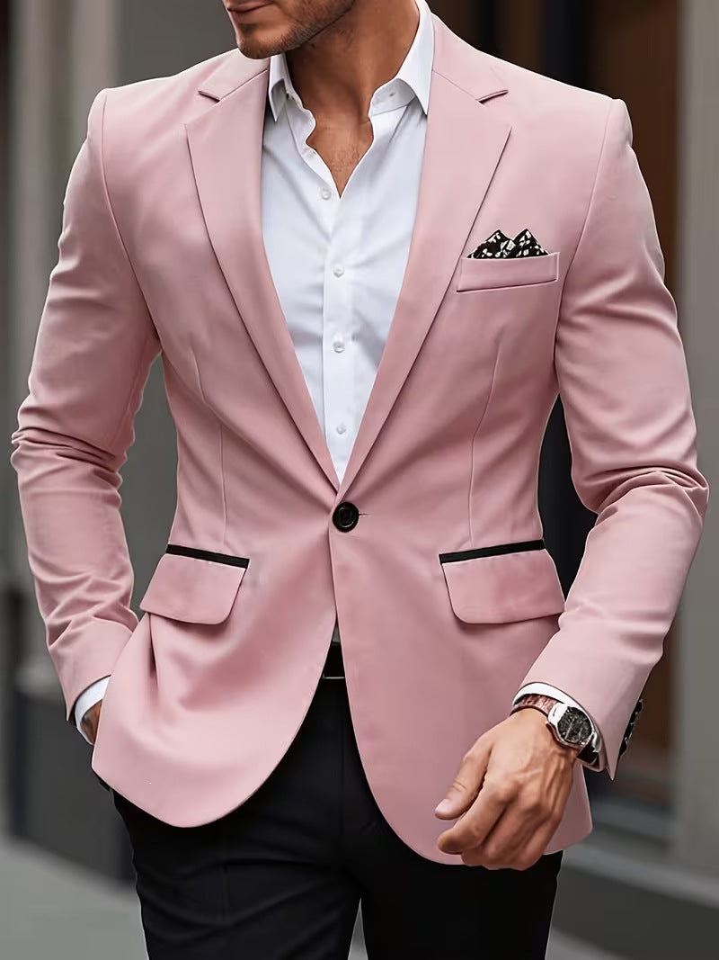 Euro code 2026 cross-border foreign trade single-breasted solid color blazer men's casual slim fit, patchwork suit top men