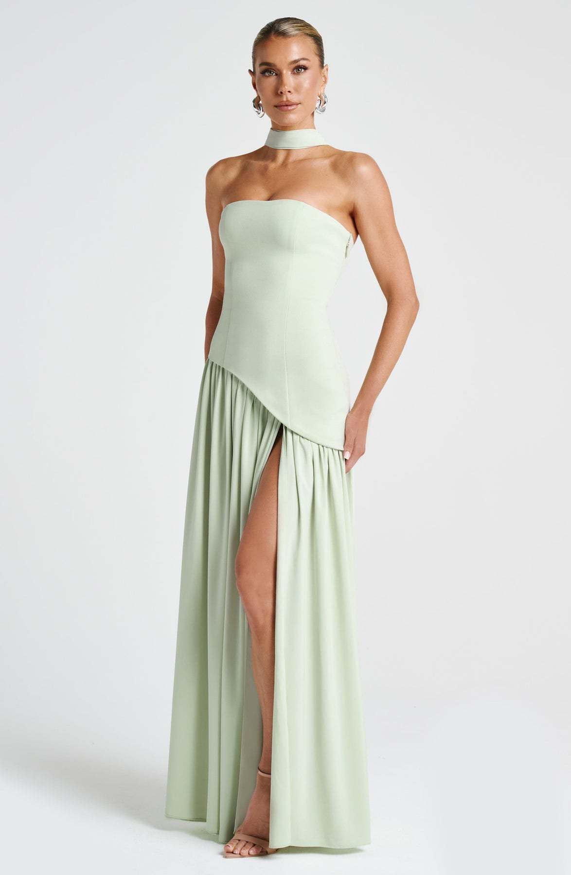 European and American cross-border women's bandeau solid color slit dress fashion sexy backless high slit long skirt new style