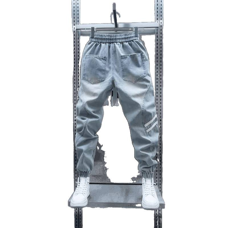 High-end light blue jeans men's 2025 new summer thin men's pants corseted panel casual pants men's