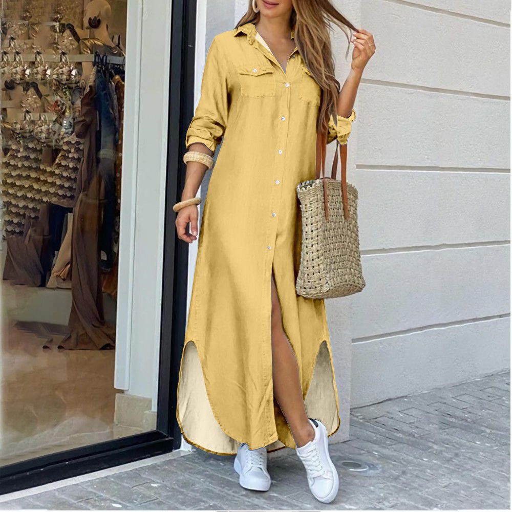 Cross-border women's clothing  European and American spring and summer new printed long-sleeved dresses fashionable sexy shirt long skirts