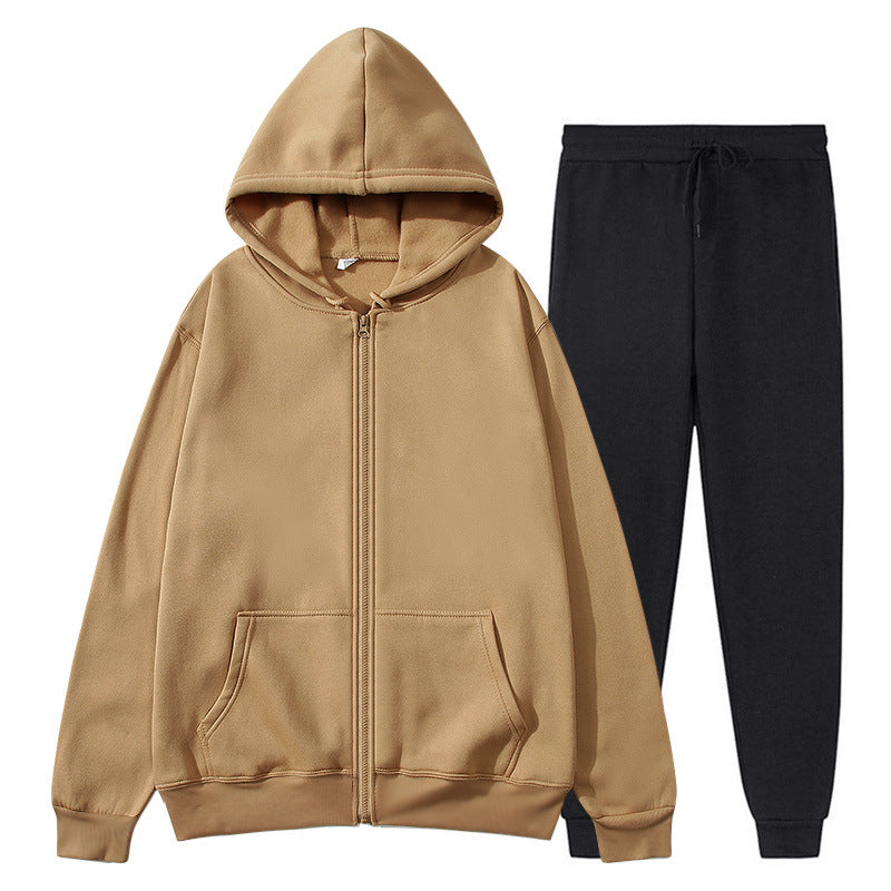 Jacket, comfortable autumn/winter men's zipper-lined fleece sports sweatshirt set, men's round hat with coat