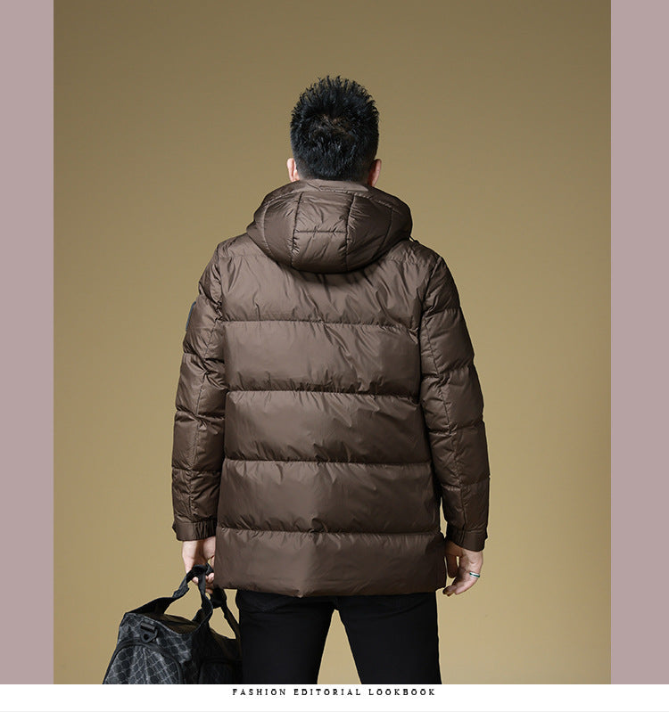 2024 Autumn and Winter down Jacket Men's Hooded Mid-Length 90 White Duck down Jacket Casual Warm Men's Windproof Loose Style