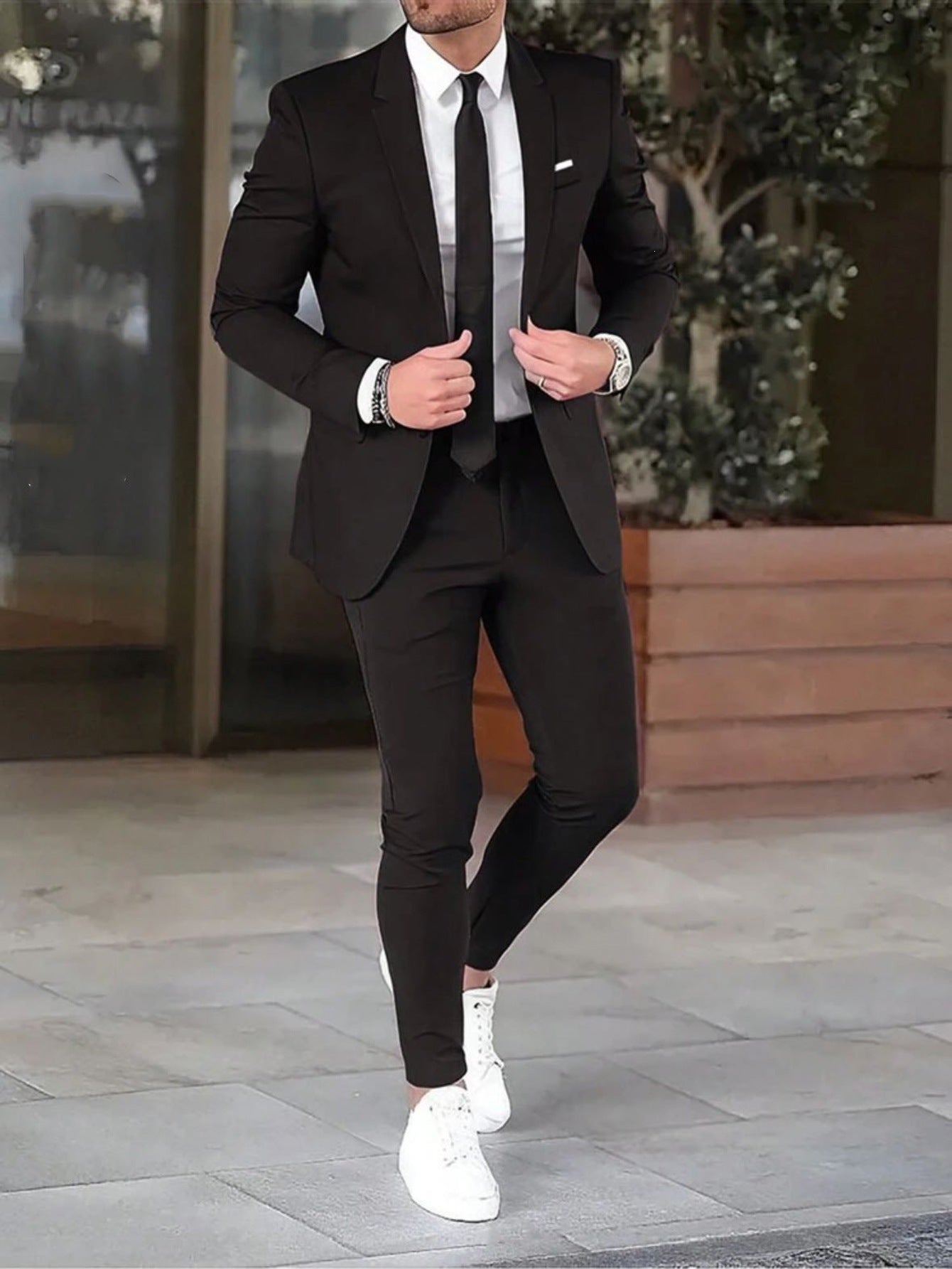 Cross-border  new men's solid color slim-fit suit set, youth fashion casual banquet gown two-piece set