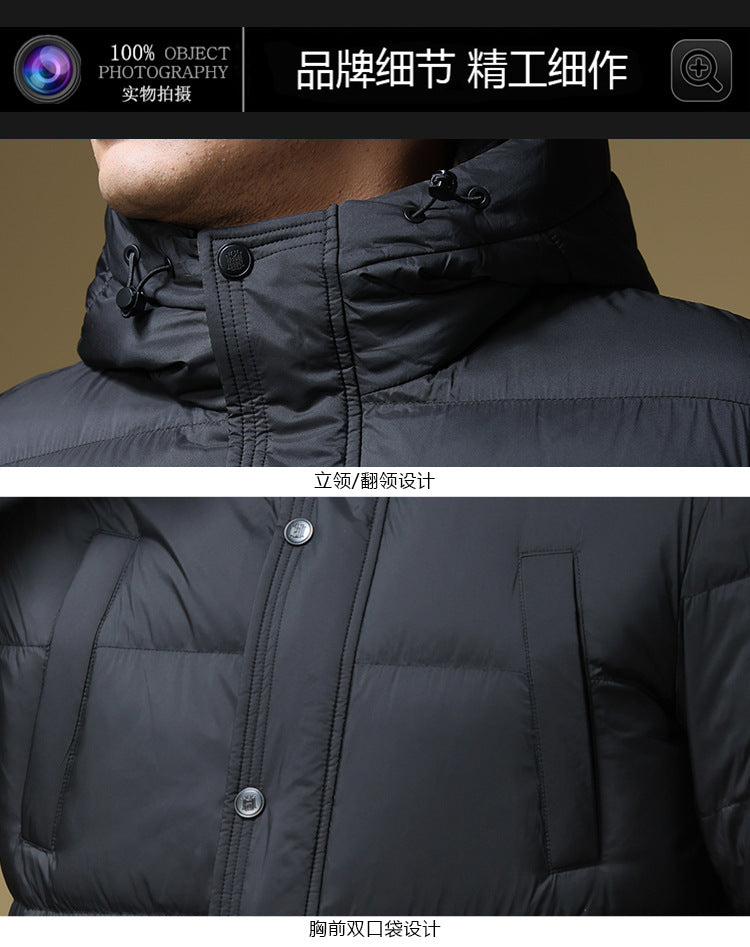 2024 Autumn and Winter down Jacket Men's Hooded Mid-Length 90 White Duck down Jacket Casual Warm Men's Windproof Loose Style