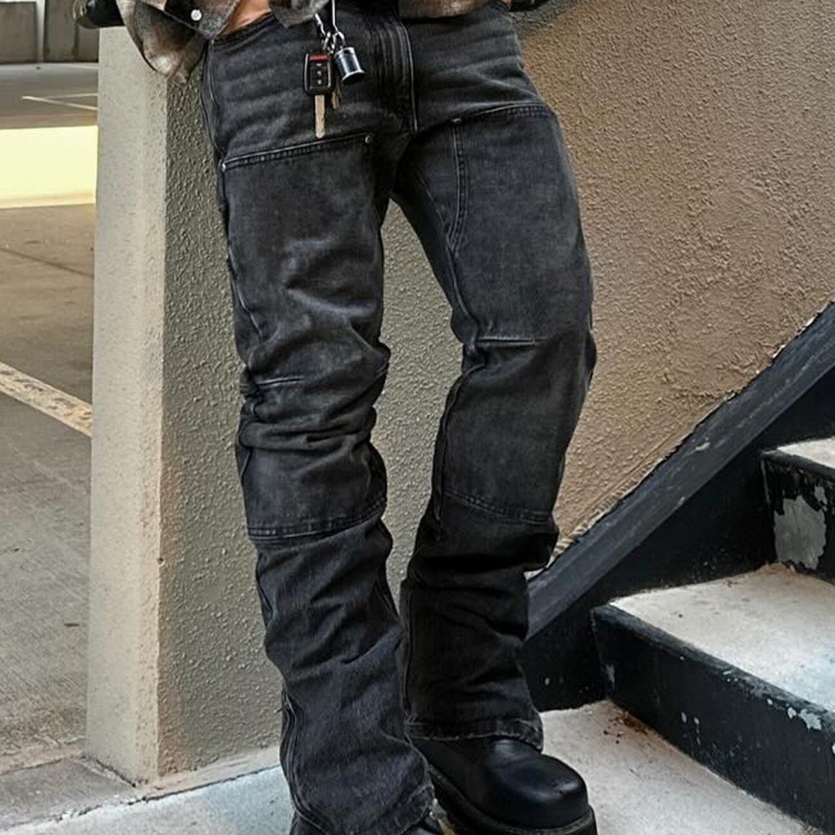 European and American foreign trade men's spliced slim jeans bootcut pants handsome denim trousers
