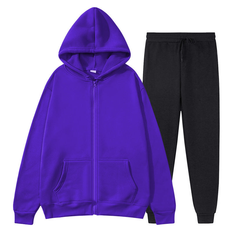 Jacket, comfortable autumn/winter men's zipper-lined fleece sports sweatshirt set, men's round hat with coat