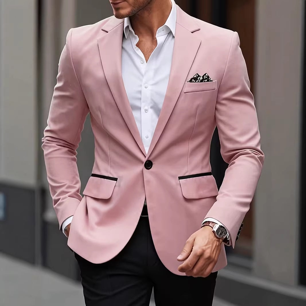 Euro code 2026 cross-border foreign trade single-breasted solid color blazer men's casual slim fit, patchwork suit top men