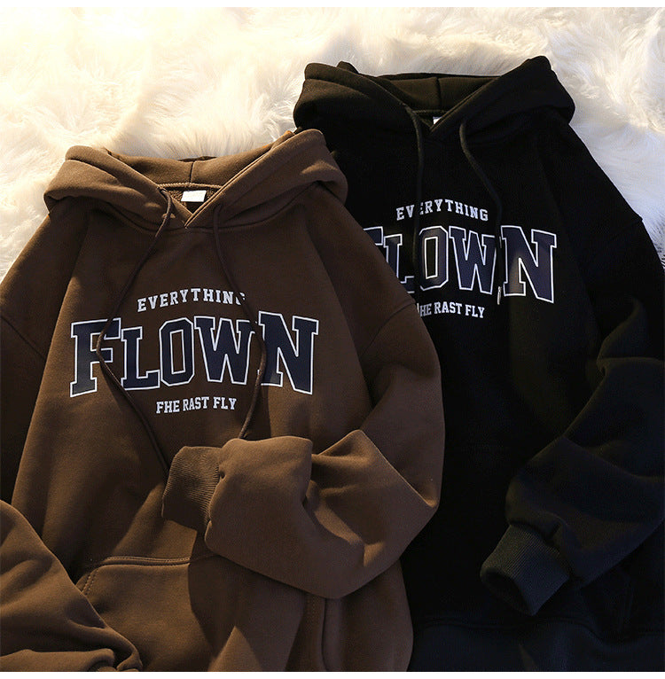 Sweater men's hooded autumn and winter plus velvet thickening trendy men's loose plus size pullover student couple jacket