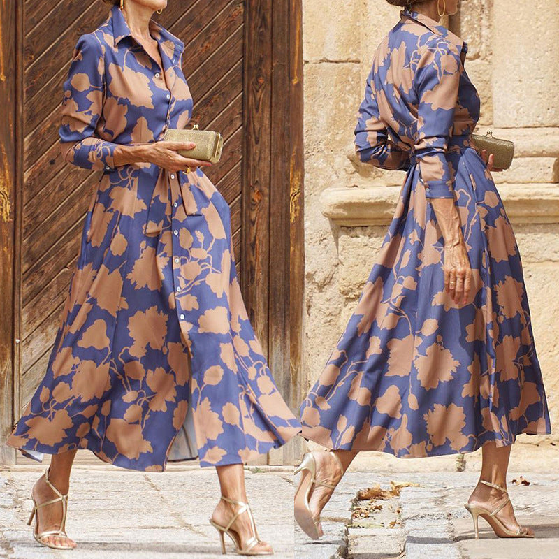New Cross Border Women's Fashion Temperament Printed Midi Dress in Stock