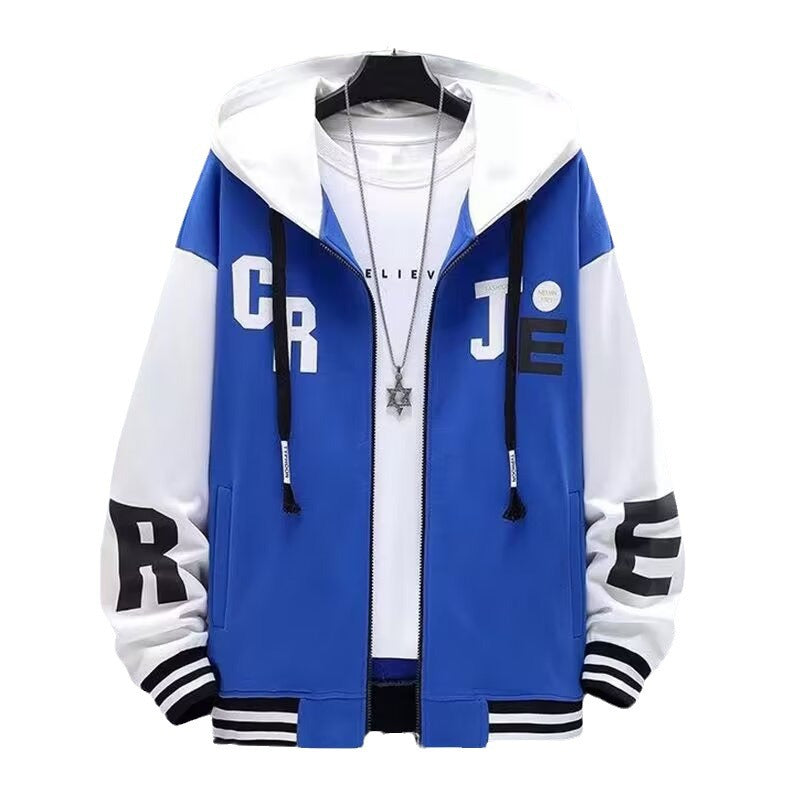 Jacket men's spring and autumn new hooded sweatshirt for teenagers and big boys handsome and trendy brand baseball uniforms for junior high and high school students