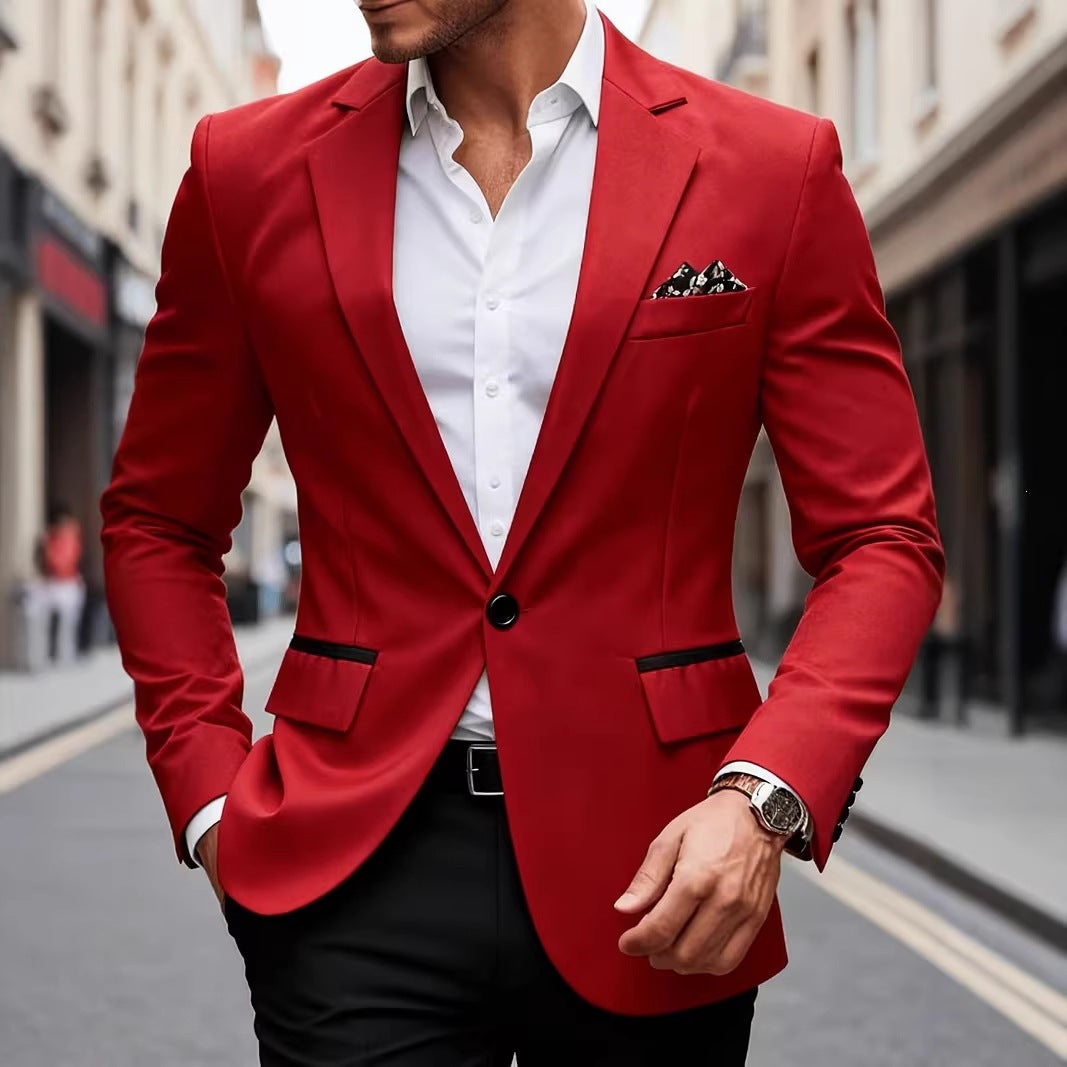 Euro code 2026 cross-border foreign trade single-breasted solid color blazer men's casual slim fit, patchwork suit top men