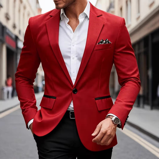 Euro code 2026 cross-border foreign trade single-breasted solid color blazer men's casual slim fit, patchwork suit top men