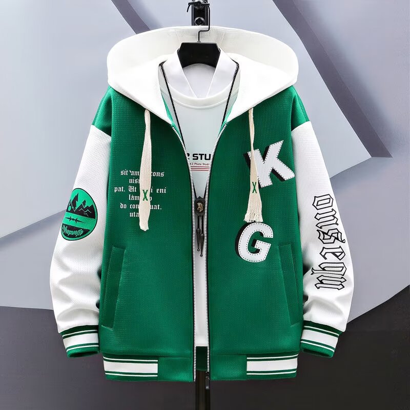 Jacket men's spring and autumn new hooded sweatshirt for teenagers and big boys handsome and trendy brand baseball uniforms for junior high and high school students